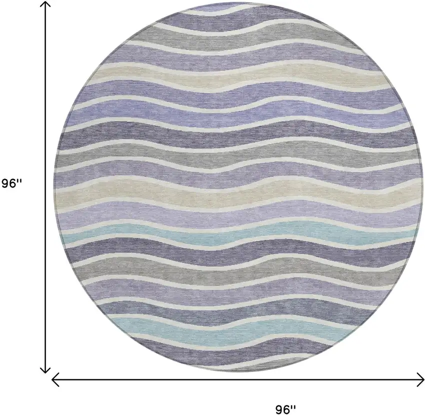 8' Lavender Tan And Ivory Round Striped Washable Indoor Outdoor Area Rug Photo 3