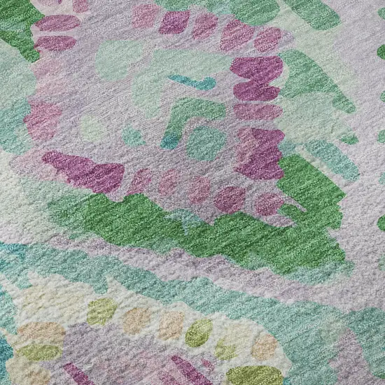 8' Lavender Teal And Orange Geometric Washable Area Rug With UV Protection Photo 9