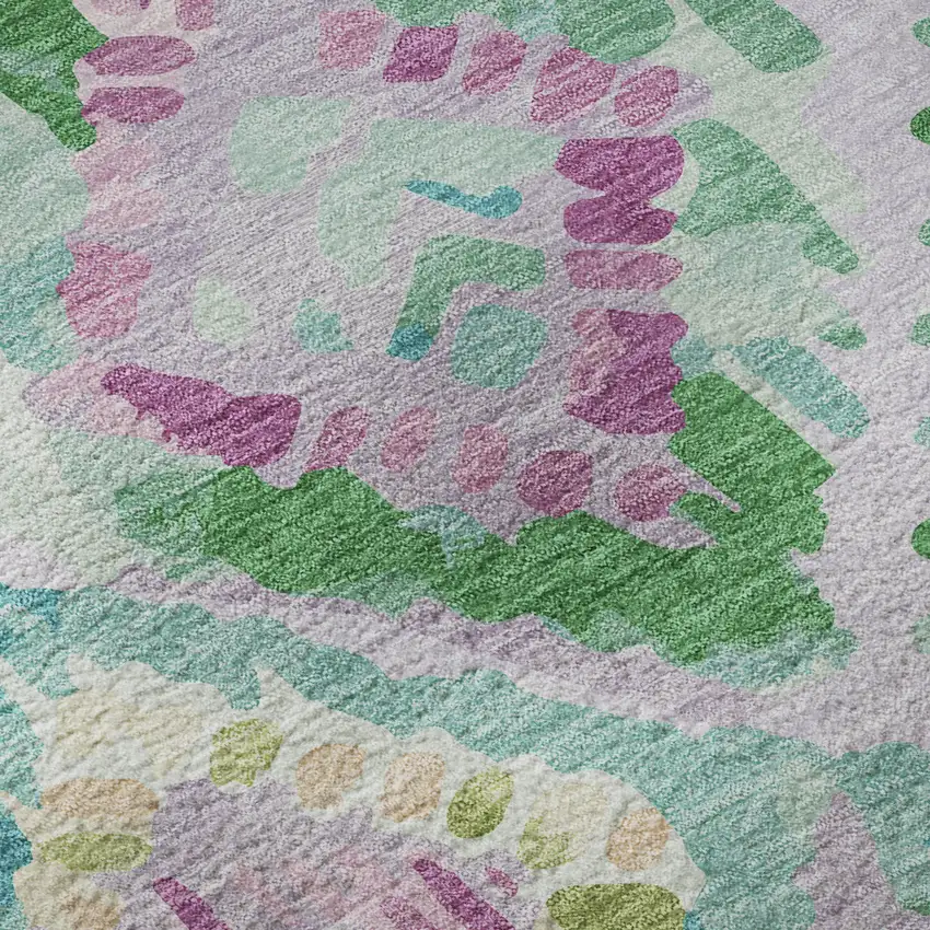 8' Lavender Teal And Orange Geometric Washable Area Rug With UV Protection Photo 9