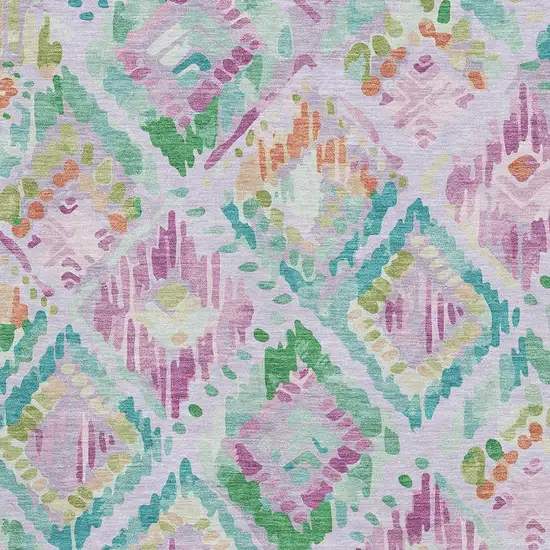 8' Lavender Teal And Orange Geometric Washable Area Rug With UV Protection Photo 2