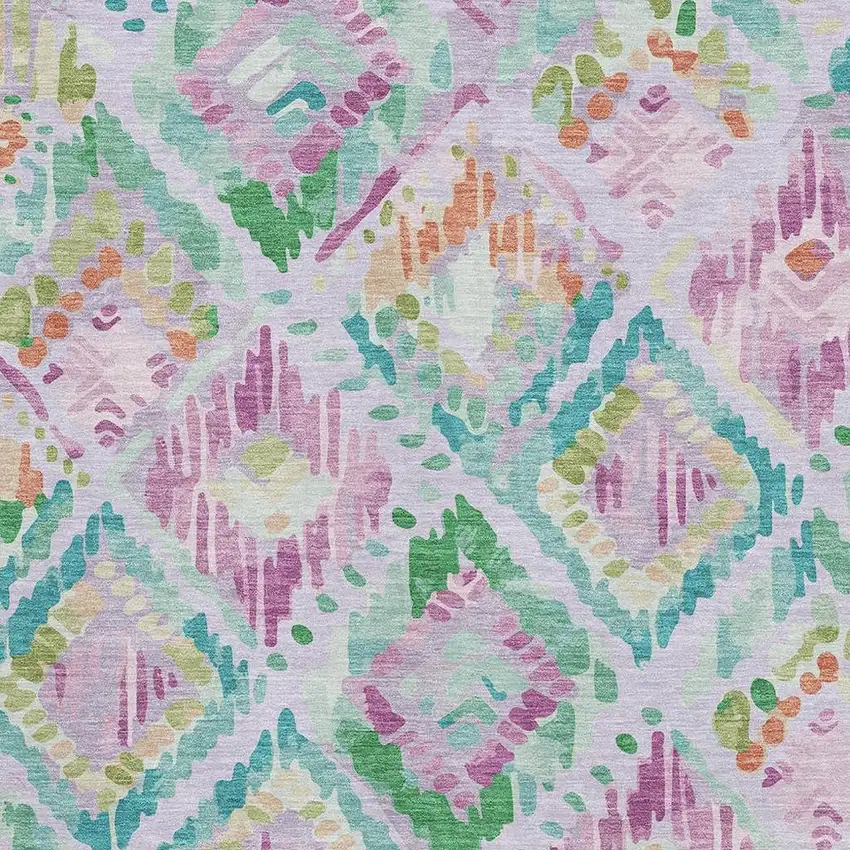 8' Lavender Teal And Orange Geometric Washable Area Rug With UV Protection Photo 2