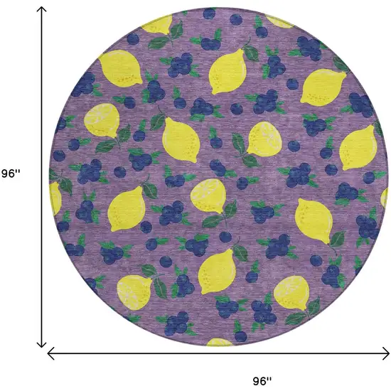 8' Lavender Yellow And Blue Round Lemons Washable Indoor Outdoor Area Rug Photo 3