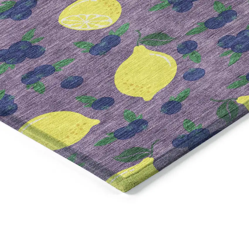 8' Lavender Yellow And Blue Round Lemons Washable Indoor Outdoor Area Rug Photo 6