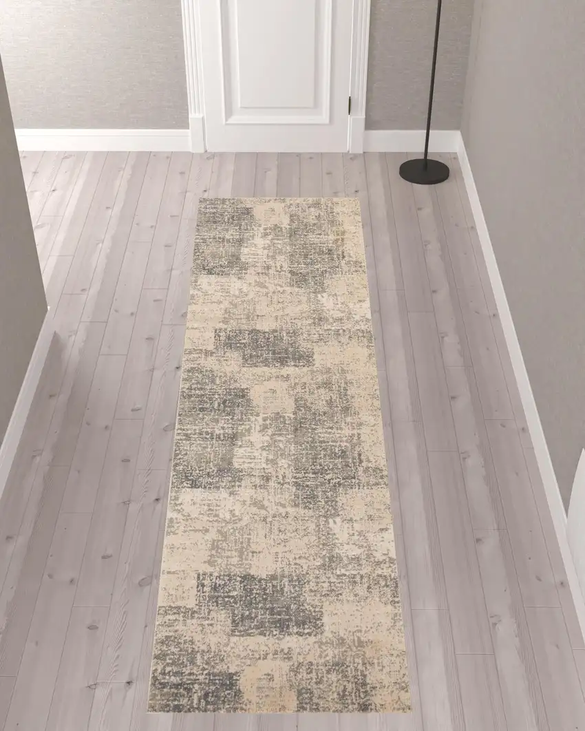 10' Light Blue Abstract Power Loom Runner Rug Photo 2