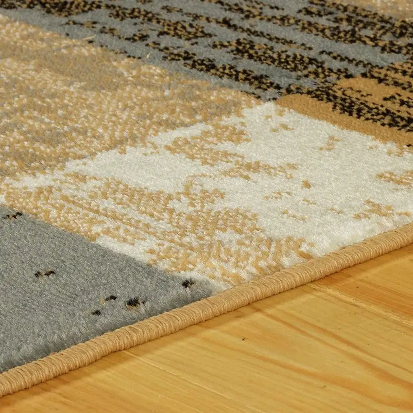 8' Light Blue And Beige Patchwork Power Loom Stain Resistant Runner Rug Photo 7