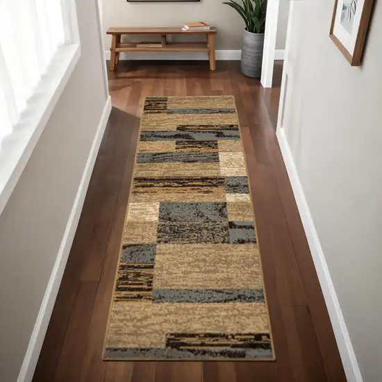 8' Blue And Beige Patchwork Runner Rug Photo 1