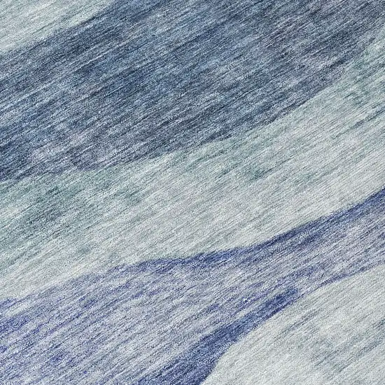 8' Light Blue And Dark Blue Round Abstract Washable Indoor Outdoor Area Rug Photo 9