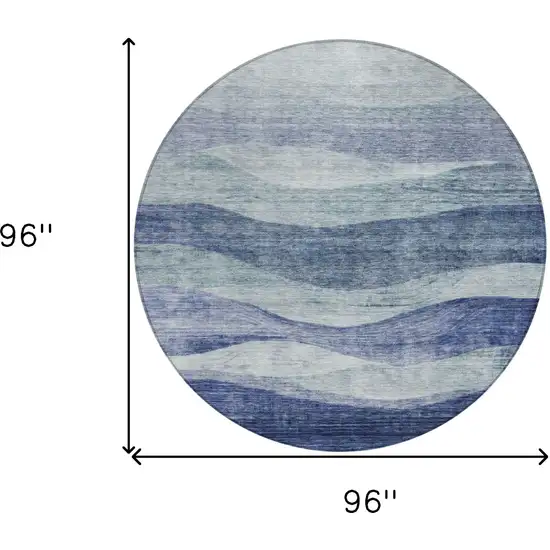 8' Light Blue And Dark Blue Round Abstract Washable Indoor Outdoor Area Rug Photo 8