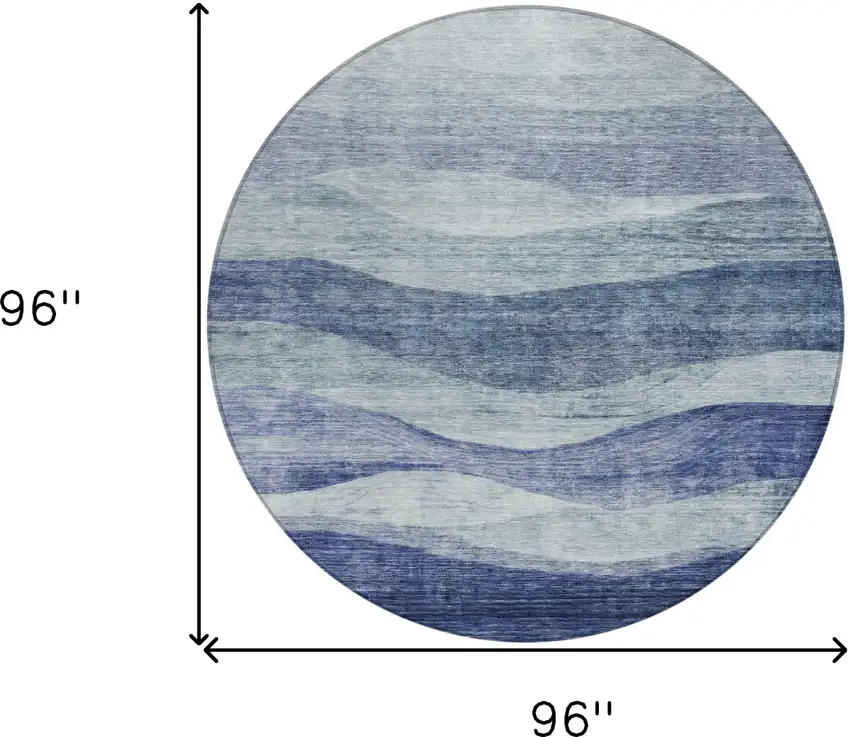 8' Light Blue And Dark Blue Round Abstract Washable Indoor Outdoor Area Rug Photo 8