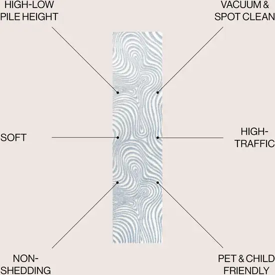 10' Light Blue And Ivory Abstract Indoor Outdoor Runner Rug Photo 6