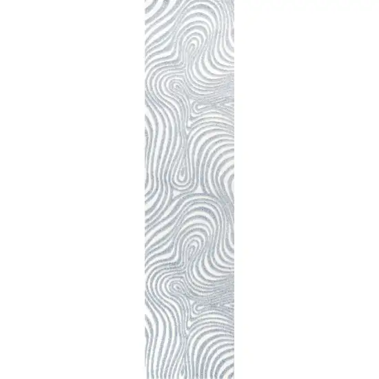 10' Light Blue And Ivory Abstract Indoor Outdoor Runner Rug Photo 3