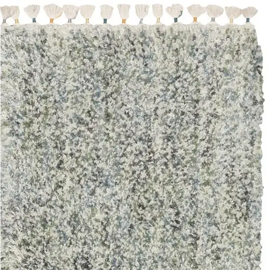 8' Light Blue And Ivory Abstract Shag Runner Rug With Fringe Photo 5