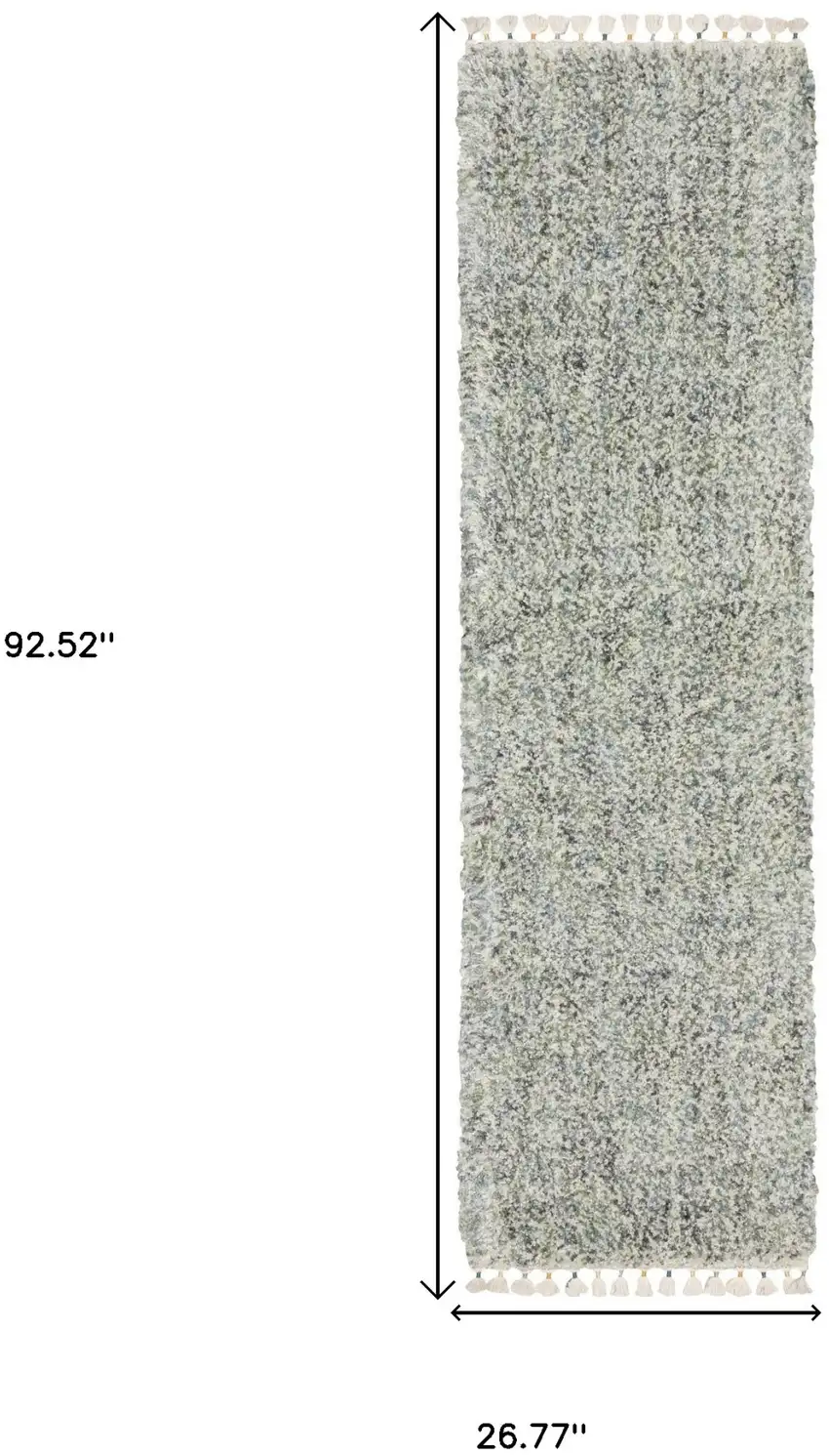 8' Light Blue And Ivory Abstract Shag Runner Rug With Fringe Photo 3