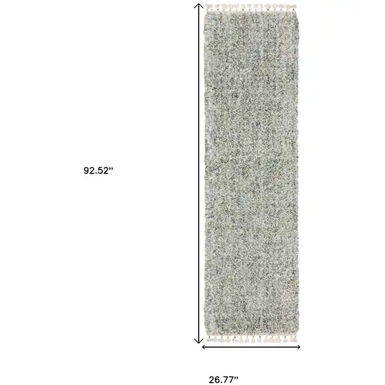 8' Light Blue And Ivory Abstract Shag Runner Rug With Fringe Photo 3