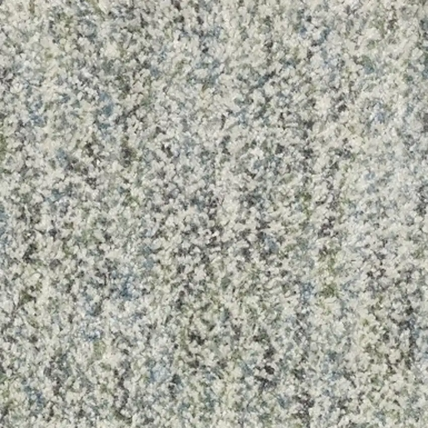 8' Light Blue And Ivory Abstract Shag Runner Rug With Fringe Photo 6