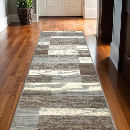 10' Blue And Ivory Patchwork Runner Rug Photo 1