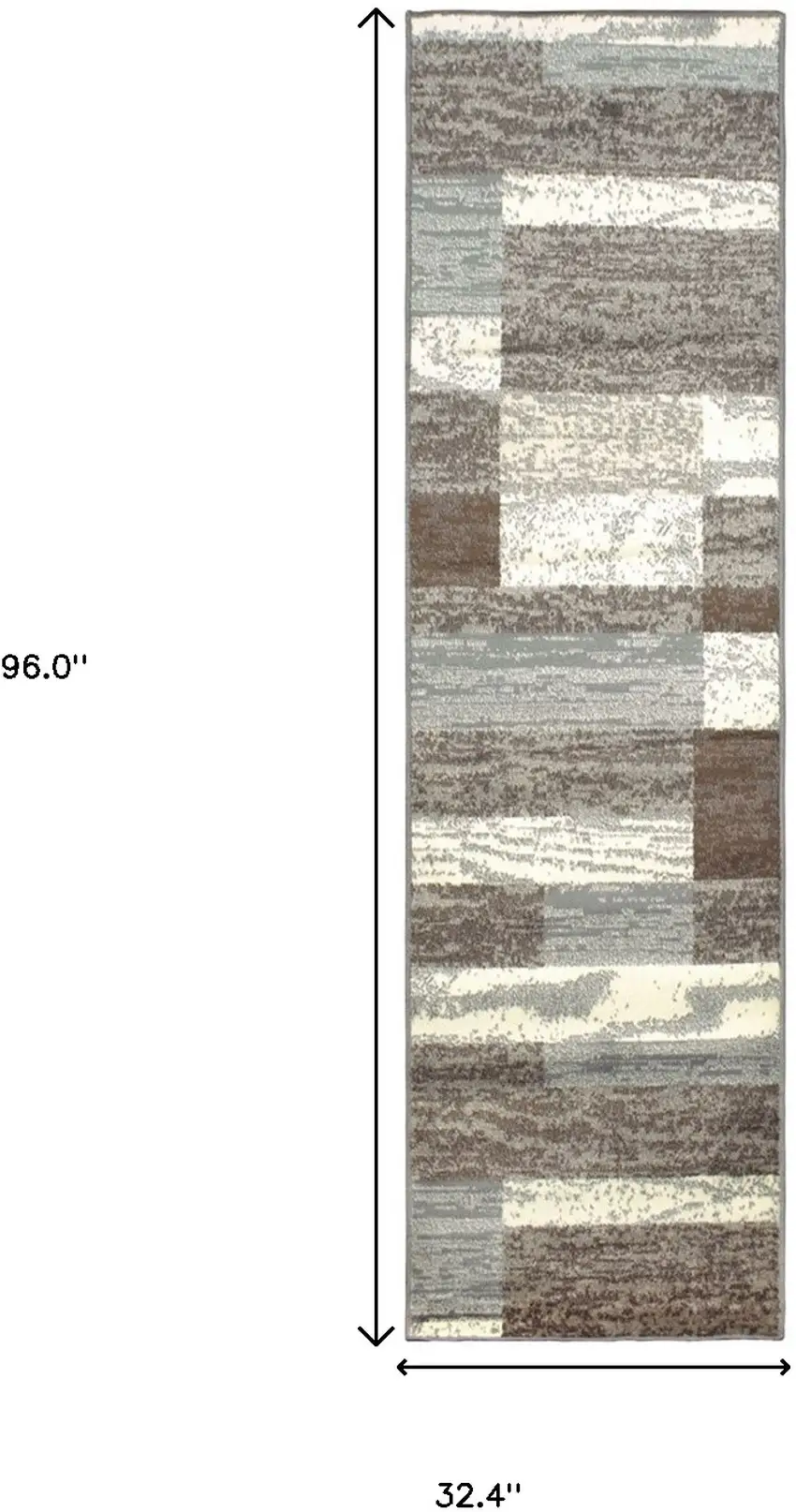 8' Light Blue And Ivory Patchwork Power Loom Stain Resistant Runner Rug Photo 6