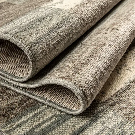 8' Light Blue And Ivory Patchwork Power Loom Stain Resistant Runner Rug Photo 7