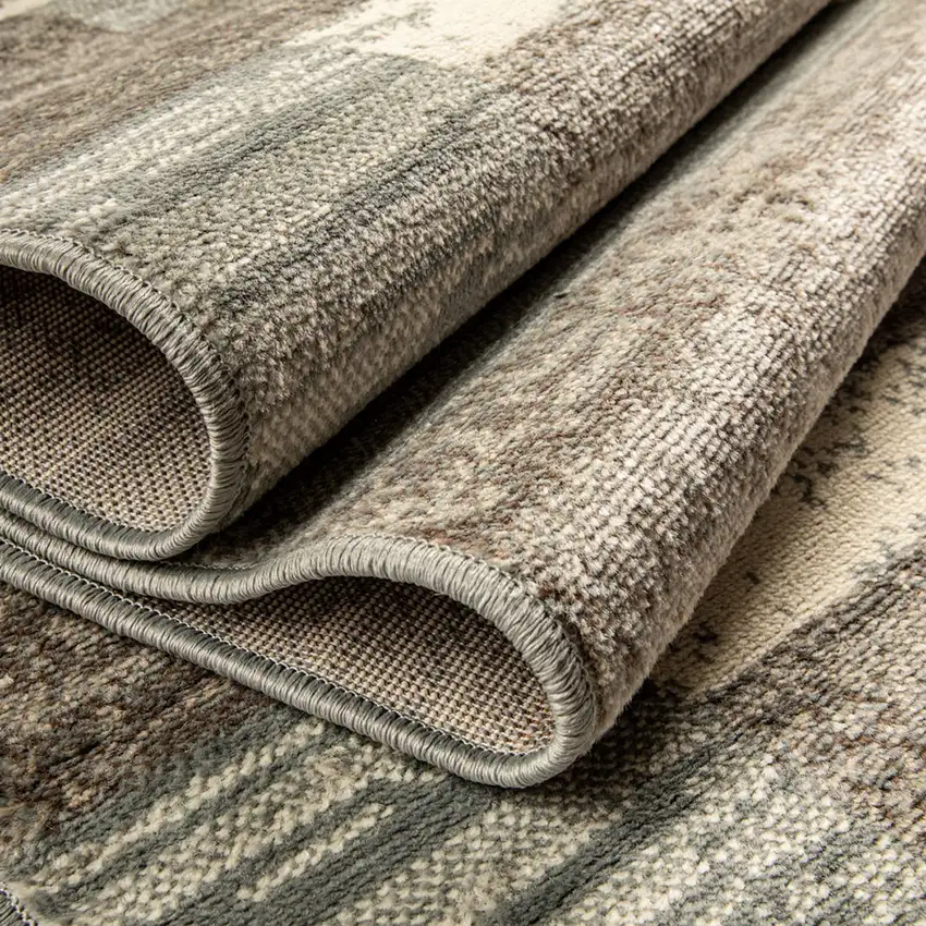 8' Light Blue And Ivory Patchwork Power Loom Stain Resistant Runner Rug Photo 7