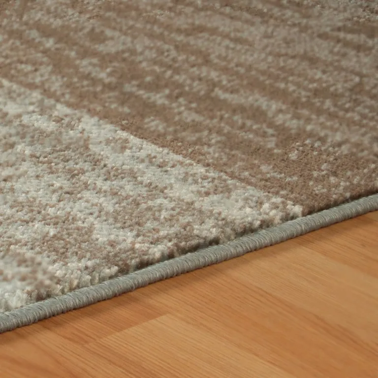 8' Light Blue And Ivory Patchwork Power Loom Stain Resistant Runner Rug Photo 4