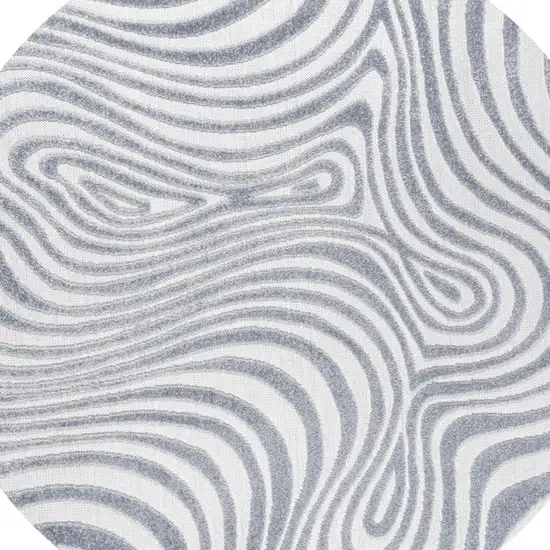 5' Light Blue And Ivory Round Abstract Indoor Outdoor Area Rug Photo 2