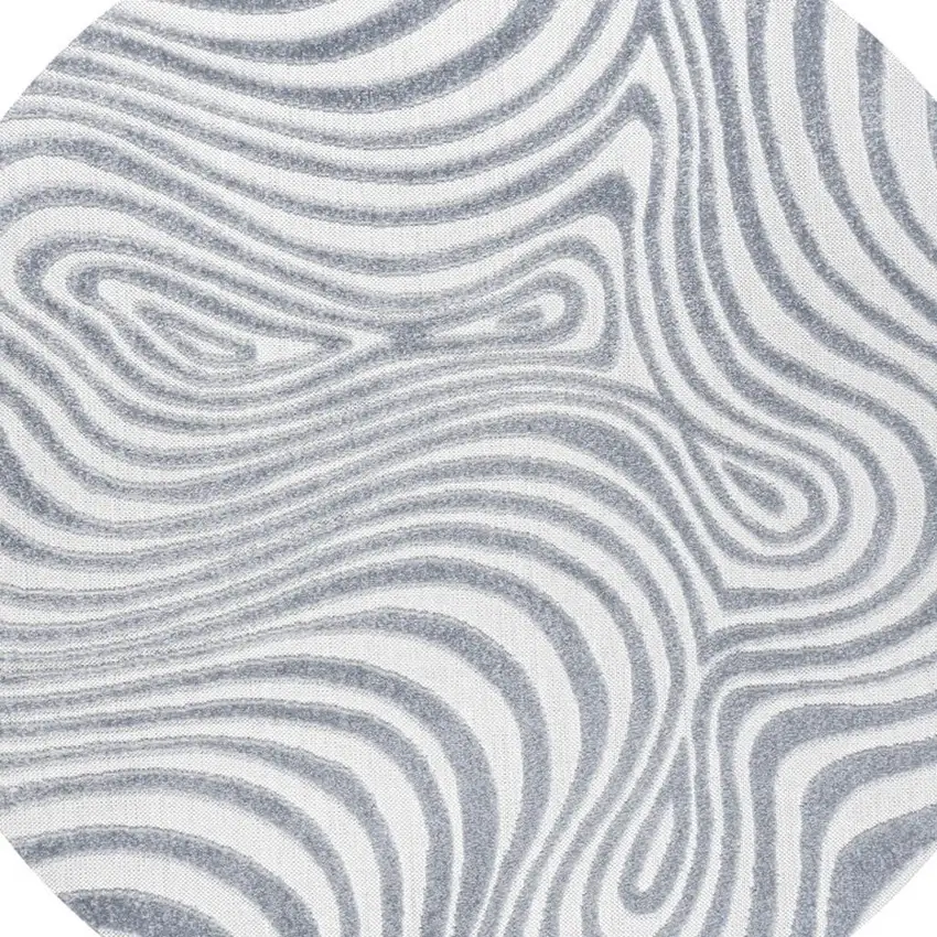 5' Light Blue And Ivory Round Abstract Indoor Outdoor Area Rug Photo 2