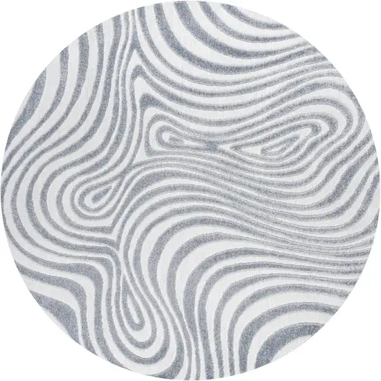 6' Light Blue And Ivory Round Abstract Indoor Outdoor Area Rug Photo 3