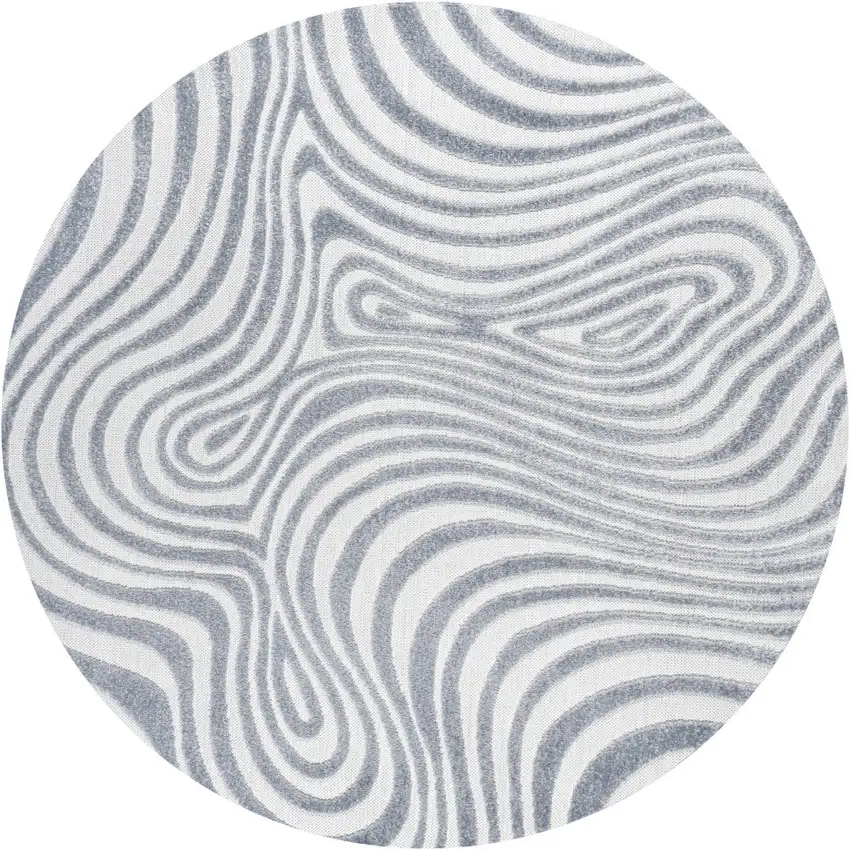 6' Light Blue And Ivory Round Abstract Indoor Outdoor Area Rug Photo 3