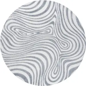 Photo of 6' Light Blue And Ivory Round Abstract Indoor Outdoor Area Rug