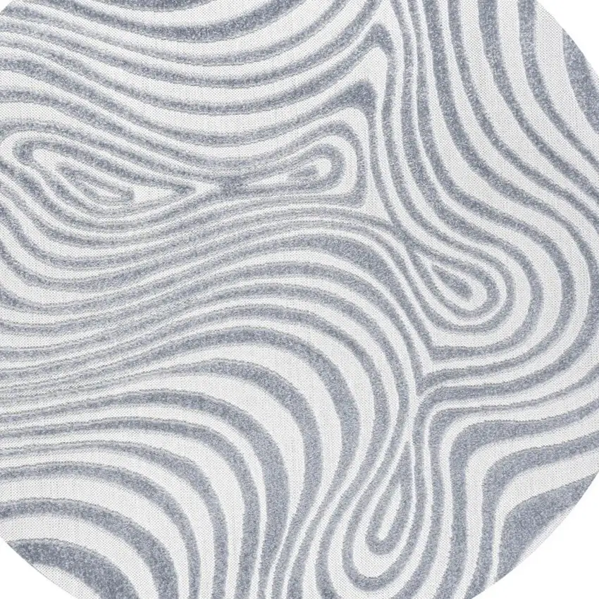 7' Light Blue And Ivory Round Abstract Indoor Outdoor Area Rug Photo 2