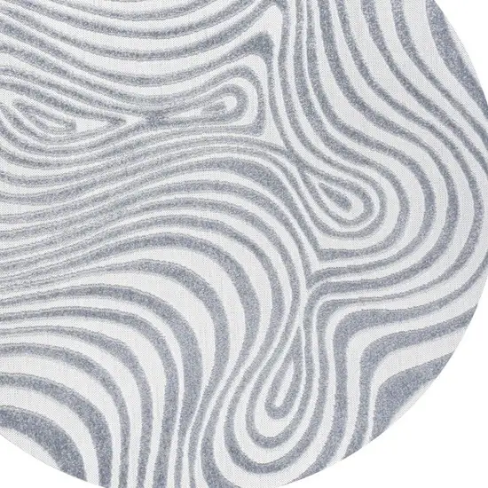 8' Light Blue And Ivory Round Abstract Indoor Outdoor Area Rug Photo 2