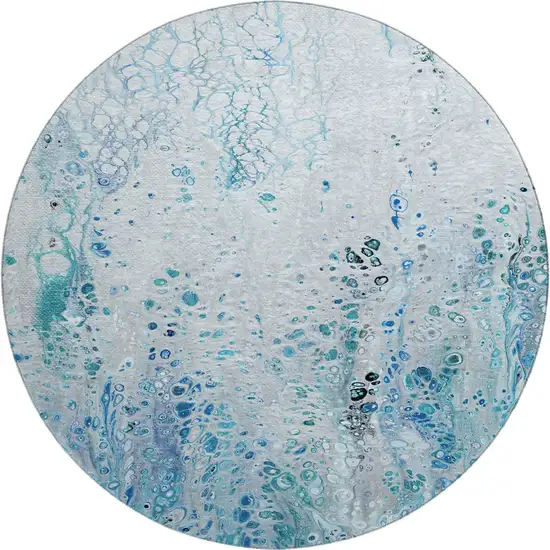 8' Light Blue And Ivory Round Abstract Washable Indoor Outdoor Area Rug Photo 2