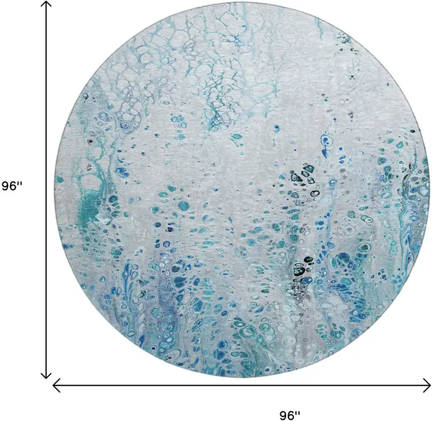 8' Light Blue And Ivory Round Abstract Washable Indoor Outdoor Area Rug Photo 3