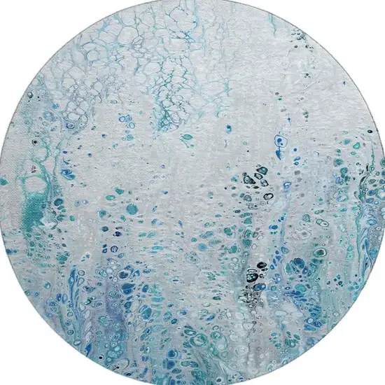 8' Light Blue And Ivory Round Abstract Washable Indoor Outdoor Area Rug Photo 4