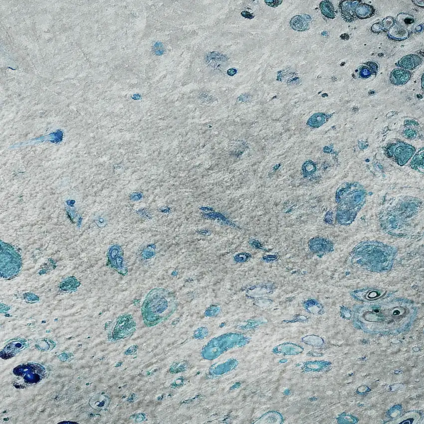 8' Light Blue And Ivory Round Abstract Washable Indoor Outdoor Area Rug Photo 8