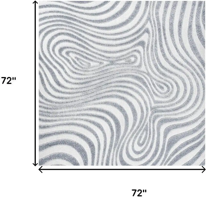 6' Light Blue And Ivory Square Abstract Indoor Outdoor Area Rug Photo 9