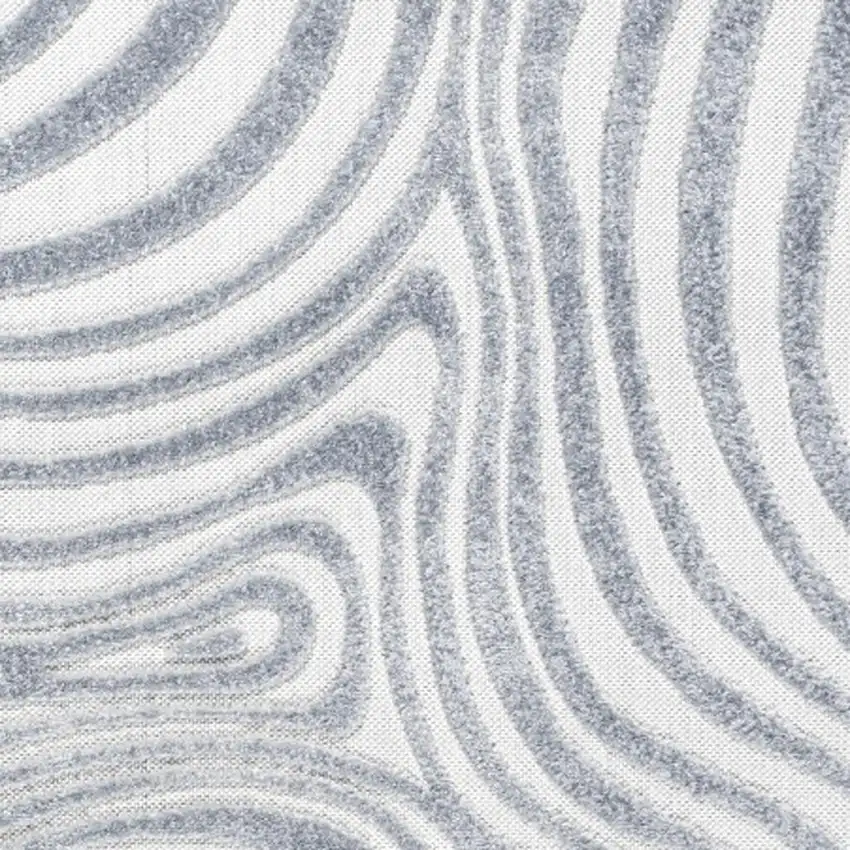 7' Light Blue And Ivory Square Abstract Indoor Outdoor Area Rug Photo 2