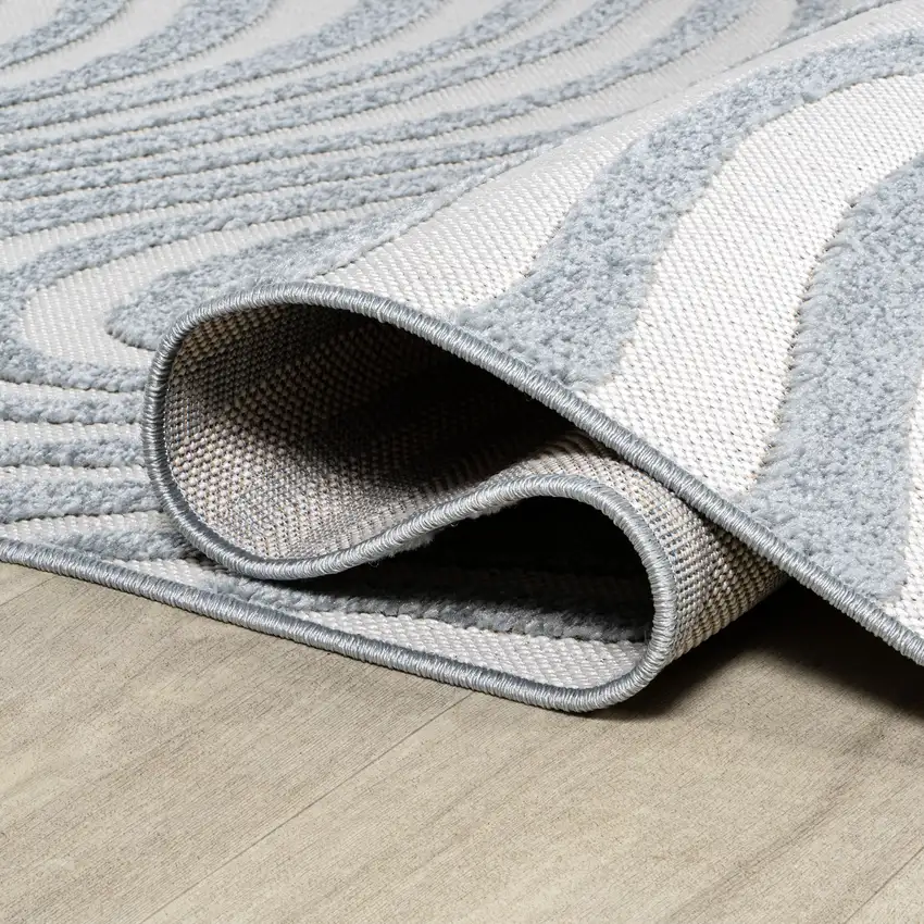 7' Light Blue And Ivory Square Abstract Indoor Outdoor Area Rug Photo 9