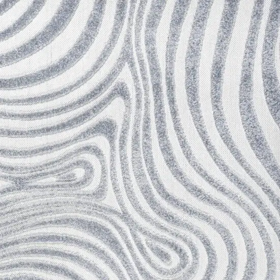 7' Light Blue And Ivory Square Abstract Indoor Outdoor Area Rug Photo 3