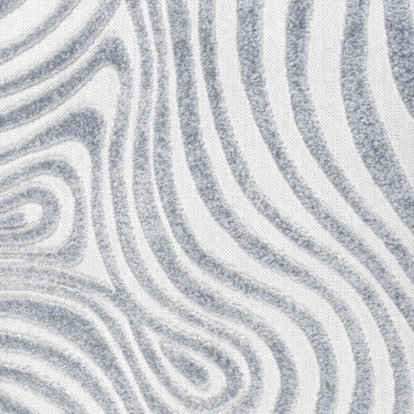 9' Light Blue And Ivory Square Abstract Indoor Outdoor Area Rug Photo 2