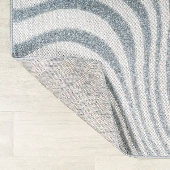 8' Light Blue And Ivory Square Abstract Indoor Outdoor Area Rug Photo 6