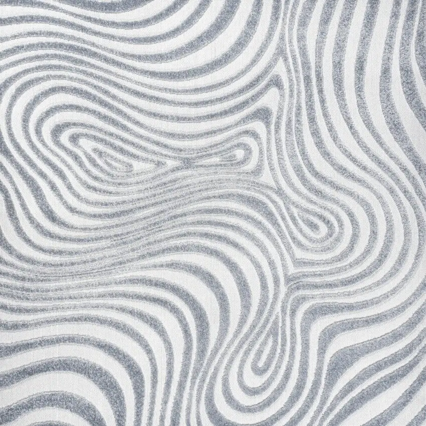 8' Light Blue And Ivory Square Abstract Indoor Outdoor Area Rug Photo 1