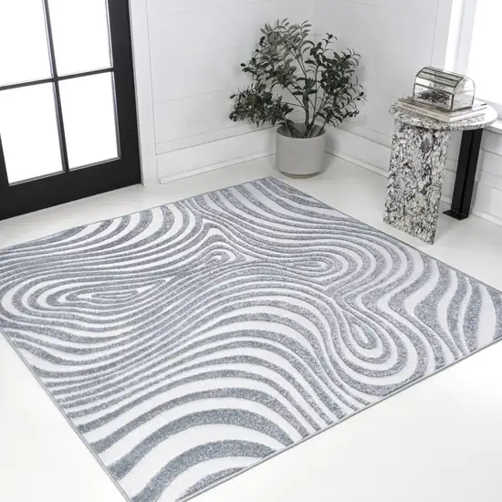 8' Light Blue And Ivory Square Abstract Indoor Outdoor Area Rug Photo 4