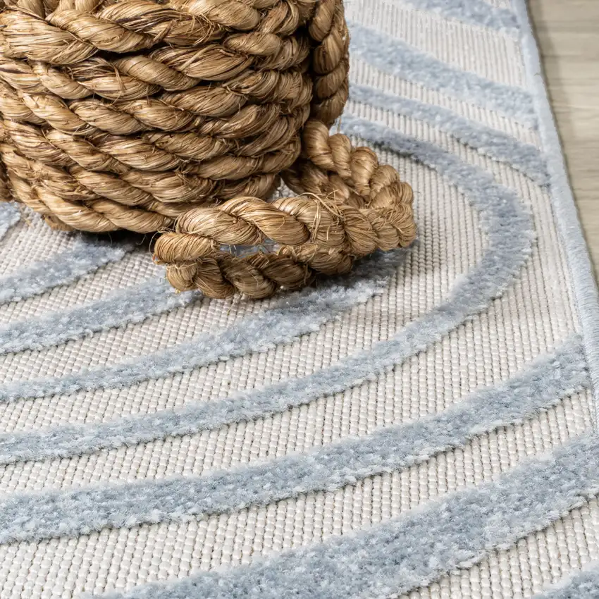8' Light Blue And Ivory Square Abstract Indoor Outdoor Area Rug Photo 8