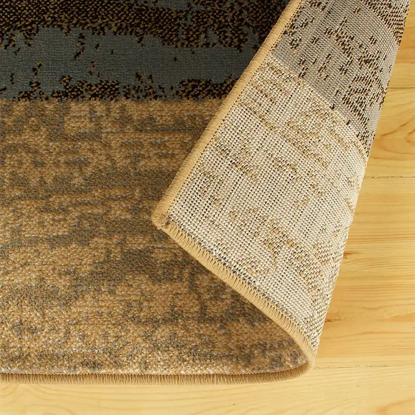 10' Light Blue-Beige Patchwork Power Loom Stain Resistant Runner Rug Photo 6