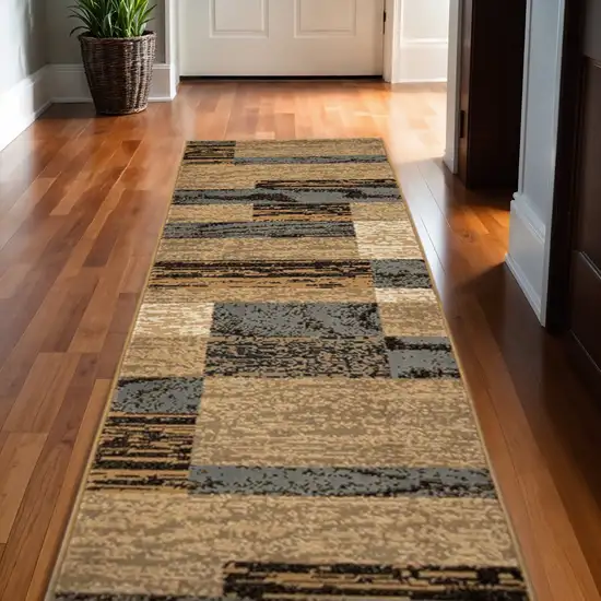 10' Blue And Beige Patchwork Runner Rug Photo 1