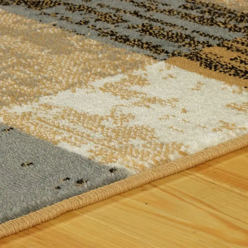 10' Light Blue-Beige Patchwork Power Loom Stain Resistant Runner Rug Photo 7