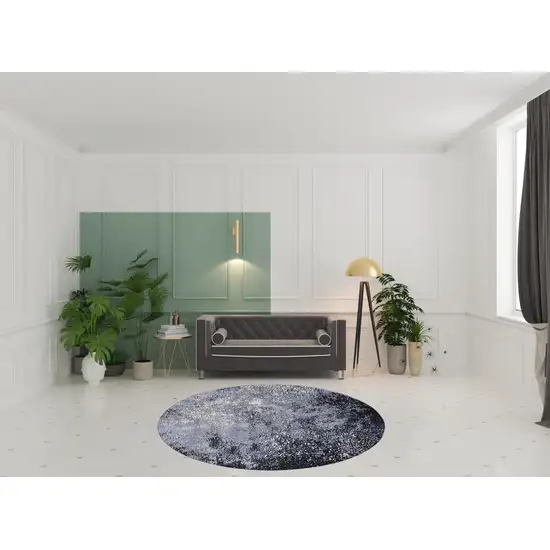 8' Light Blue Black And Gray Abstract Round Rug Photo 1