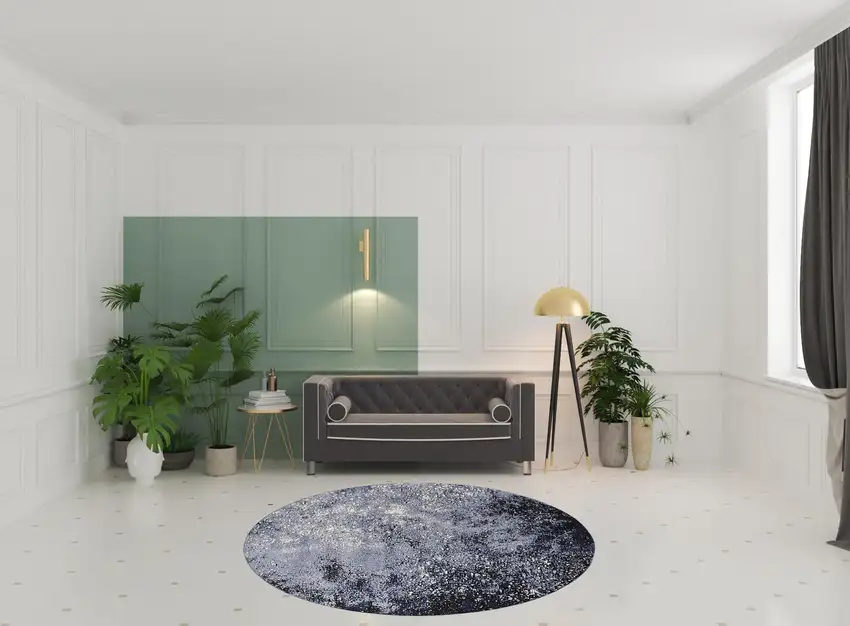 8' Light Blue Black And Gray Abstract Round Rug Photo 1