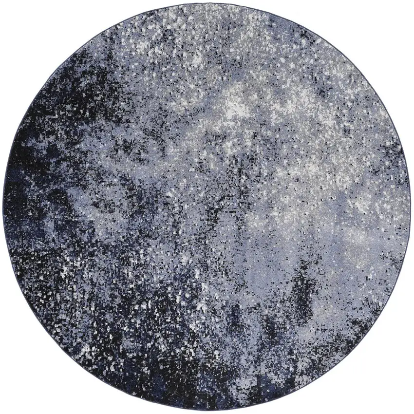 8' Light Blue Black And Gray Abstract Round Rug Photo 3